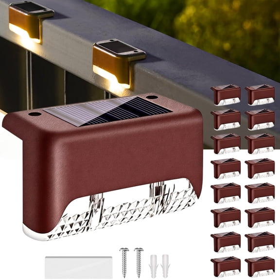 Beloadence 16-Pack Solar Deck Lights, Brown Solar Step Lights Outdoor Waterproof for Stairs, Fence, and Wall, Warm Light Garden Landscape Deck Lighting, Auto On/Off, 7.7x4.3x4.5cm