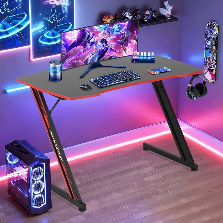 47''Gaming Desk Z-Shaped Leg PC Computer Desk with Headphone Hook