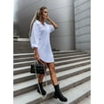 thumbnail image 6 of Women's Solid Color Button Front Shirt Dress - Casual Long Sleeve Lapel Dress for Spring & Fall, 6 of 6