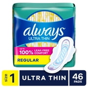 Always Pads, Ultra Thin with Wings, Size 1, Regular, 46 Count