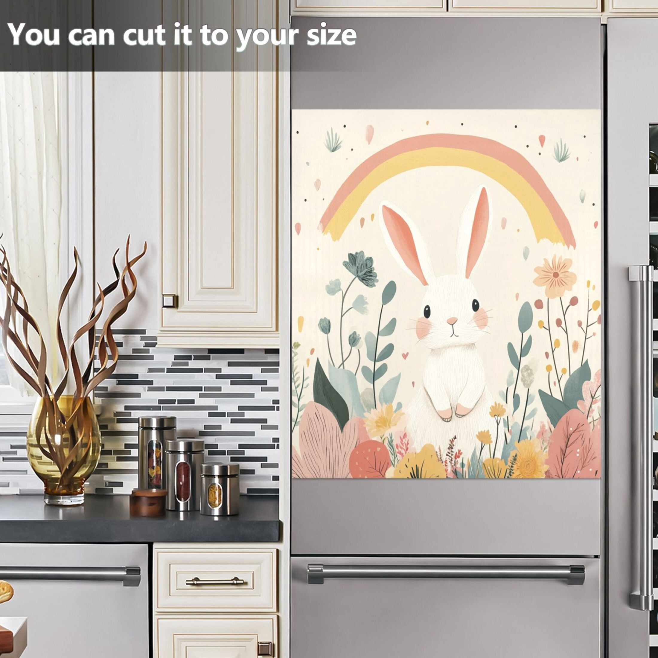 Dishwasher Magnetic Sticker 23x26 Inch Refrigerator Magnetic Sticker Washing Machine Magnetic Sticker Kitchen Panel Magnetic Sticker Home Decor Rainbow Cute Rabbit