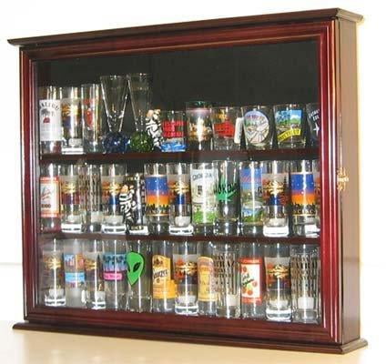 Solid Wood,SCD06B-CH 36 Shot Glass or 21 Shooter Display Case Cabinet with door 