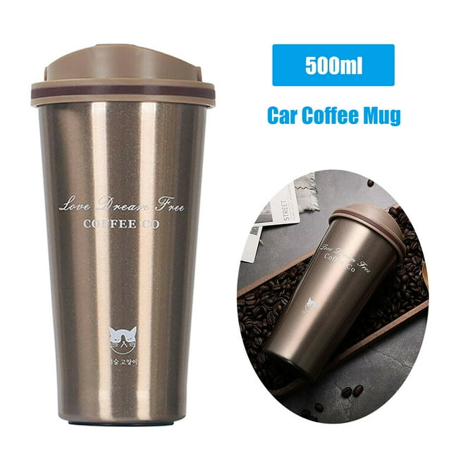 Tasse à Café de Voiture en Acier Inoxydable 500 ml, Étanche, Isolée, Tasse Thermique Contenant Isotherme, Tasse de Voyage Portable pour Voiture