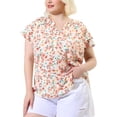 thumbnail image 2 of Women's Plus Size Tops Floral Printed Ruffle Trim V Neck Layered Sleeve Blouse Pink 2X, 2 of 7