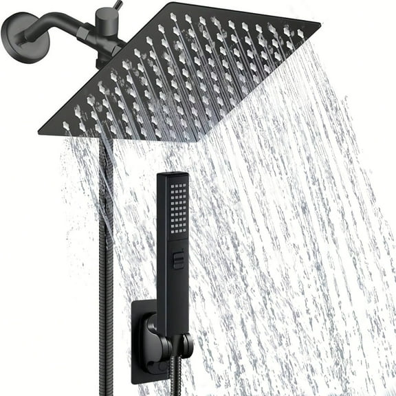 Shower Head with Hose, 8'' High Pressure Rain Shower Head, Handheld Shower Head Combo, 2 1 Spray Settings Adjustable Shower Head with Holder, Height/Angle Adjustable