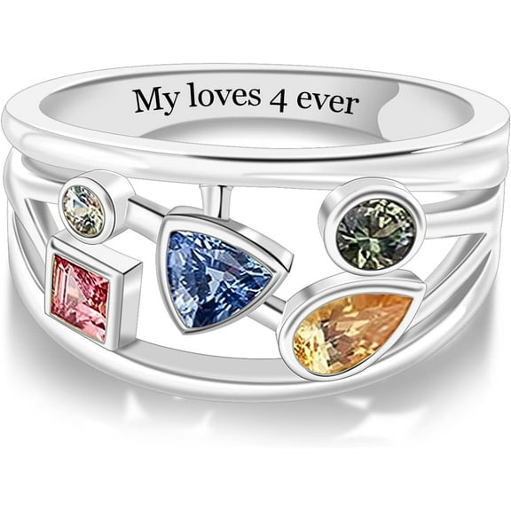 Sterling Silver Custom Mothers Ring with 1-8 Simulated Birthstones Personalized Birthstone Ring for Women Custom Family Ring for Mom Wife Grandmother