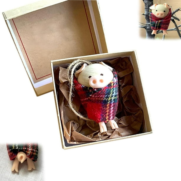 Cerdos en mantas, lindos animales navideños de juguete de cerdo, cerdos hechos a mano en mantas, caja de regalo con accesorios de cerdito de madera, regalo de cerdito para niños, colección de cumpleañ
