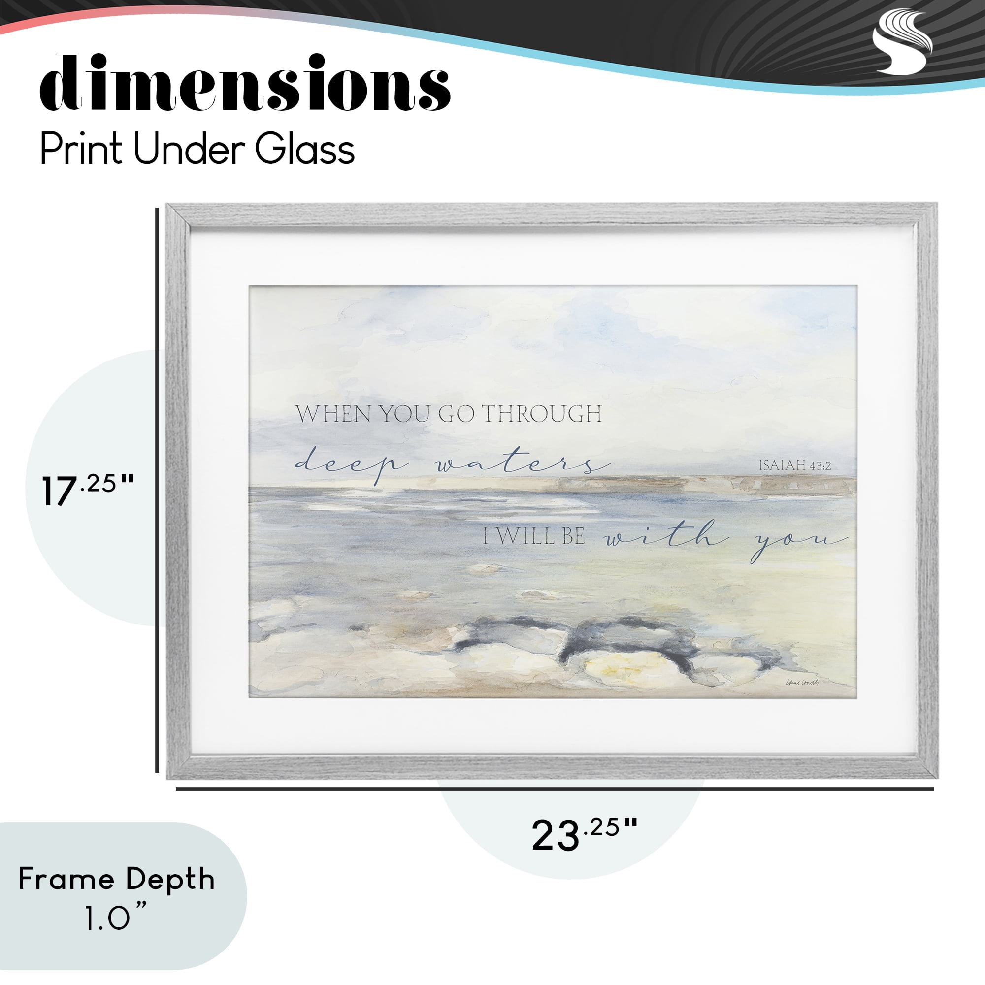 Stupell Industries Deep Waters Isaiah 43:2 Gray Framed Print Under Glass, design by Lanie Loreth
