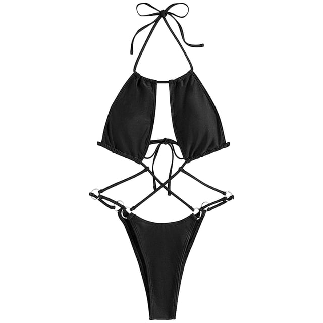 Gibobby Traje de baño completo mujer Traje de baño de una pieza de ropa interior sexy para mujer Bikini de correa delgada Traje de baño de color sólido C(Negro,M)