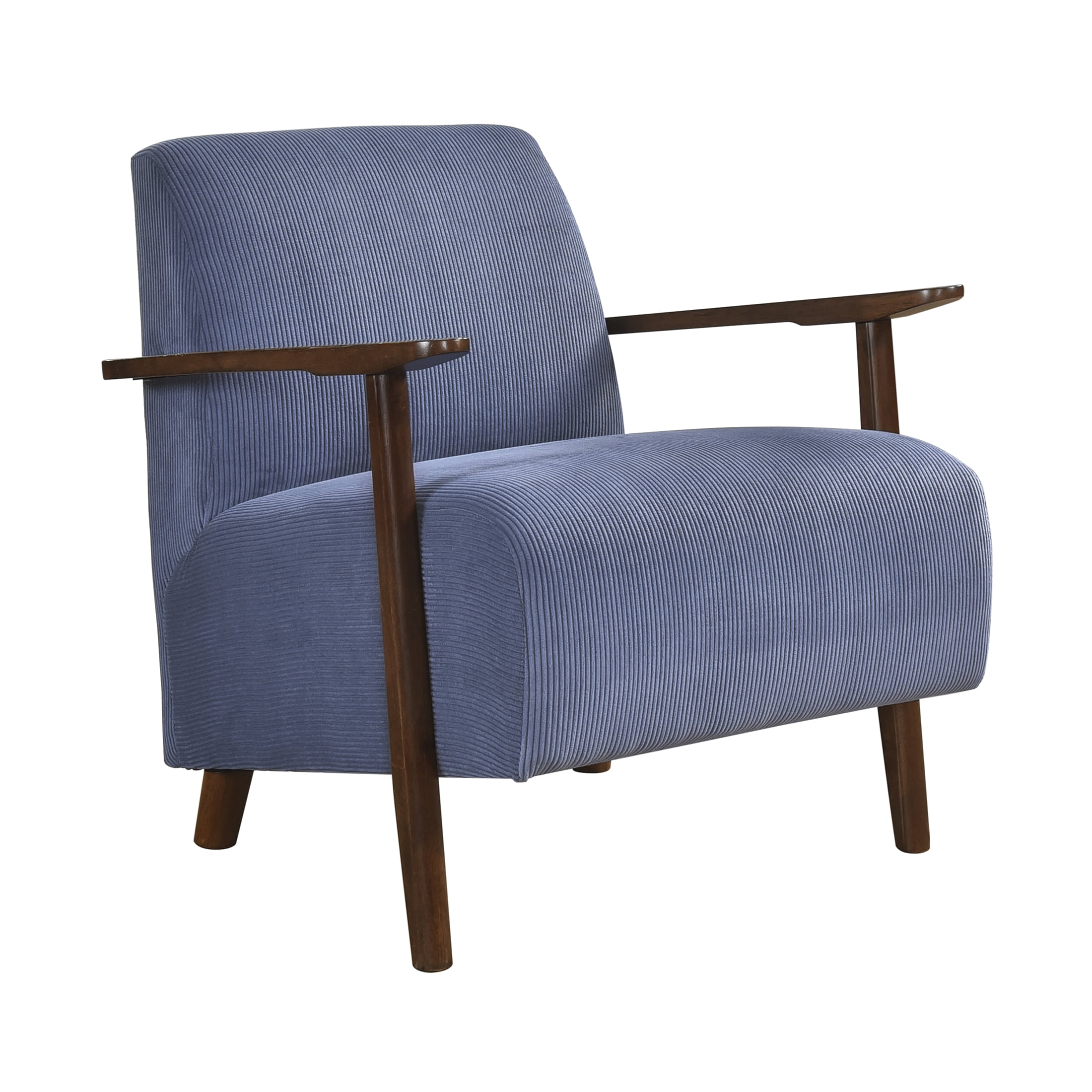 OakvillePark Aralune Corduroy Accent Chair, Blue and Brown Wood Finish