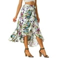 thumbnail image 4 of MODA NOVA Juniors Floral Print Ruffle Self Tie Knot Split Beach Wrap Midi Skirt, 4 of 6