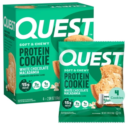 Quest Nutrition, 15g Protein Soft Cookie, White Chocolate Macadamia Flavor, High Protein, Low Carb, 4 Count