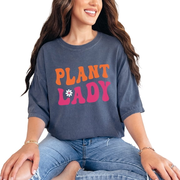 Plant Lady, Garden Lover or Gardening Enthusiast Themed, Groovy Retro Wavy Text, Denim Comfort Colors T-Shirt, Small
