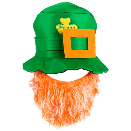 St. Patrick's Day Green Leprechaun Hat with Orange Beard One Size