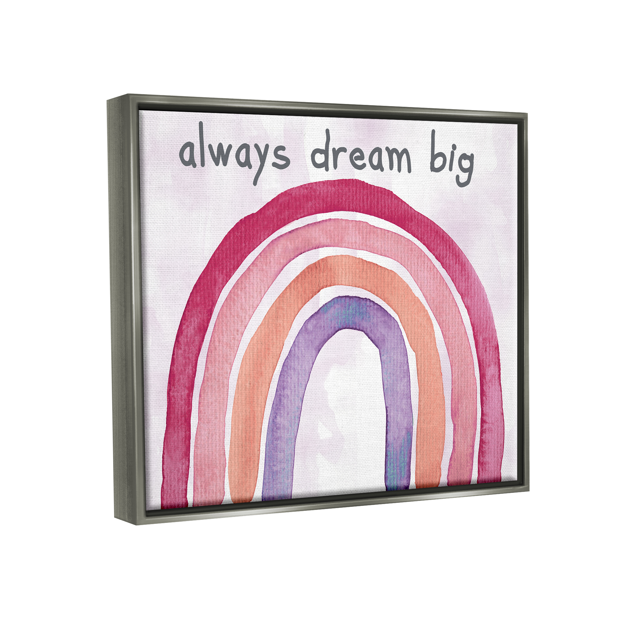 Stupell Industries Always Dream Big Rainbow Landscape Painting Gray Floater Framed Canvas Art Print Wall Art, 21 x 17