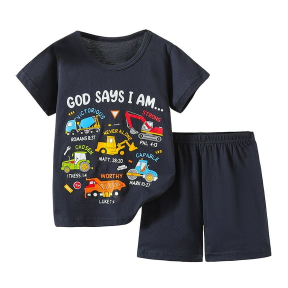 Hienoo Toddler Boys Casual Outfits Excavator Print Short Sleeve T-Shirt Shorts Summer Clothes Set, Sizes 3-4T