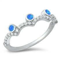CHOOSE YOUR COLOR White CZ Blue Simulated Opal Scalloped Tiara Ring .925 Sterling Silver Female Size 9