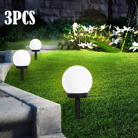 Solar Lights Outdoor, 3 Pack LED Solar Globe Powered Garden Light Waterproof for Yard Patio Walkway Landscape In-Ground Spike Pathway, Cold White