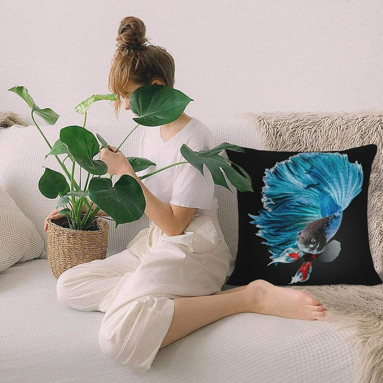 Modern Linen Throw Pillow Covers Siamese Fighting Fish Pillow