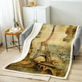 thumbnail image 2 of Eiffel Tower Fleece Throw Blanket for Sofa Couch Bed Paris Cityscape Plush Blanket Modern Paris French Style Sherpa Blanket Room Decor Retro Vintage Style Fuzzy Blanket Throw 50x60 Inch, 2 of 6