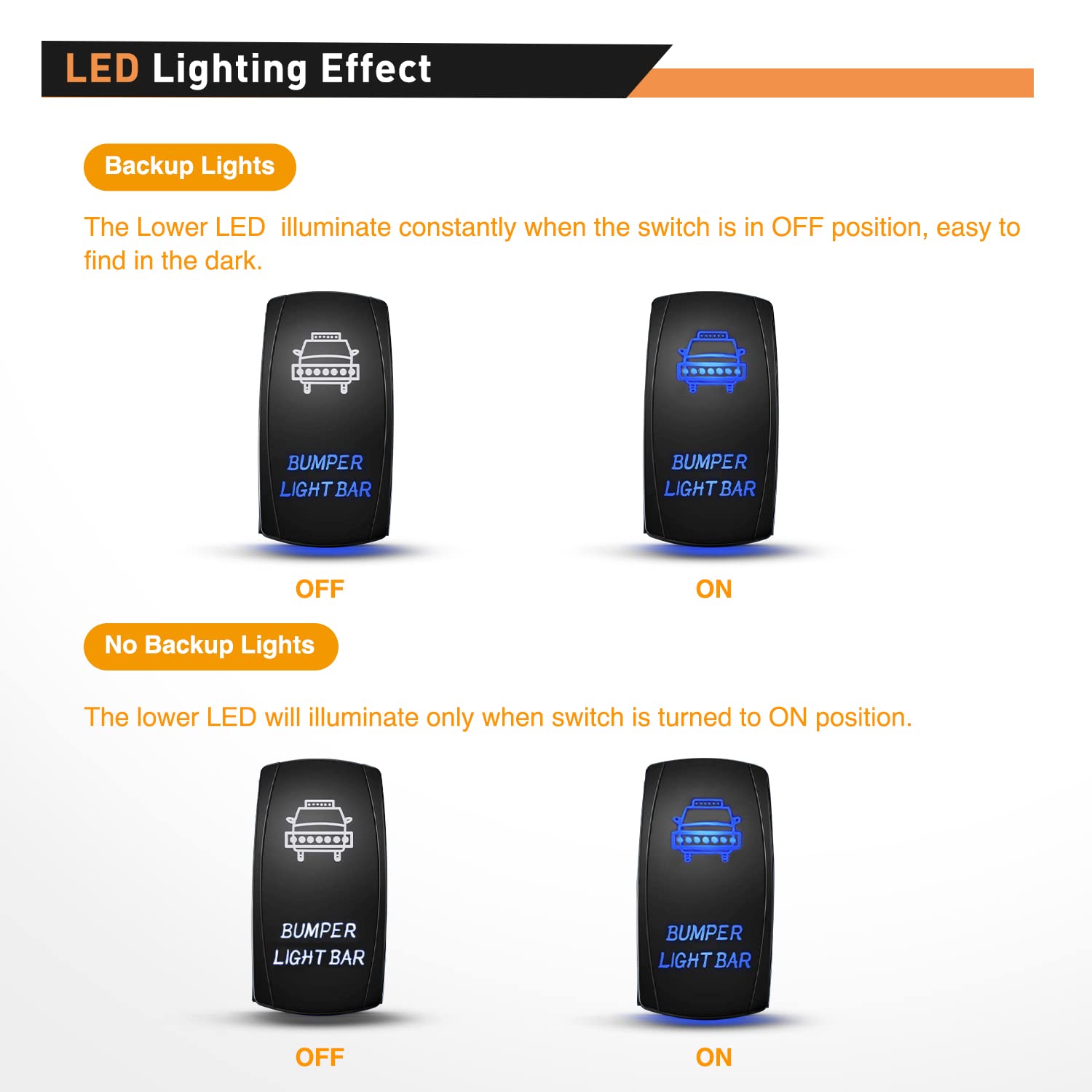 Waywe Bumper Light Bar Rocker Switch Led Lights Bars 5 Pin Laser On Off Switches 20A 12V 10A 24V Jumper Wires Set