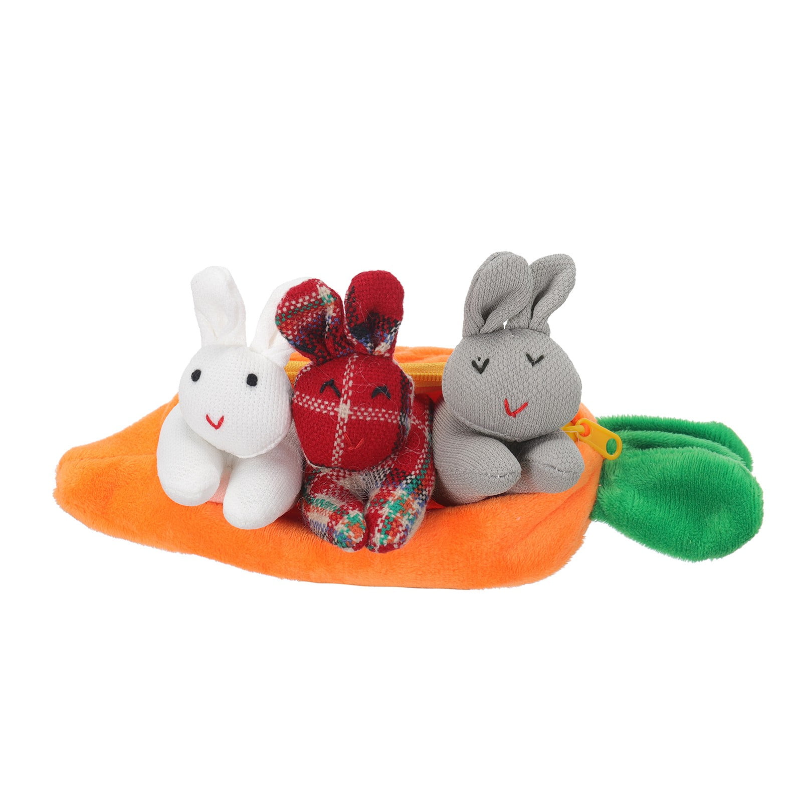 Manfiter Plush Bunny Toys in Carrot Pouch, Three Bunnies in A Carrot Purse, Unzip The Rabbit Doll Toy 3 Bunnies in Carrot Purse, Cute Easter Bunny