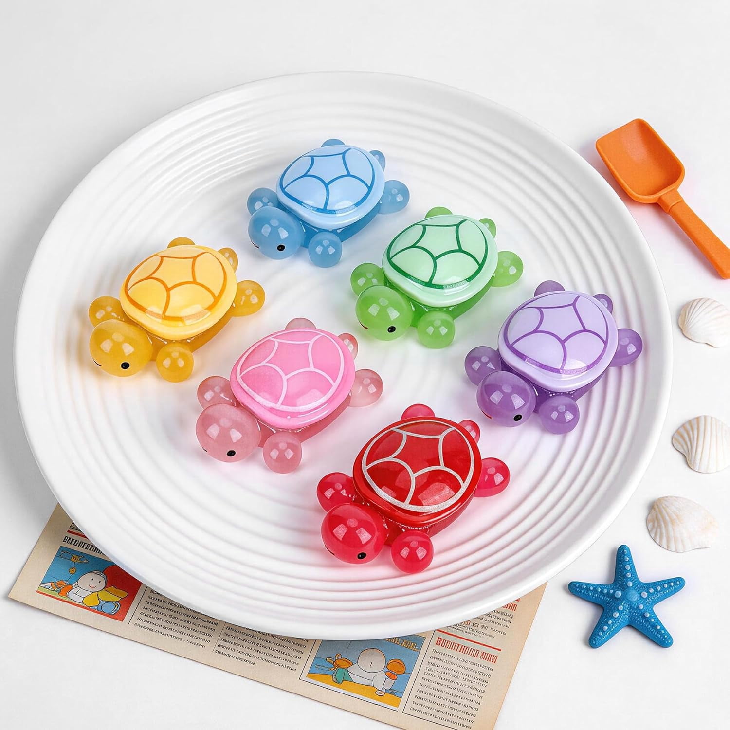 6 PCS Glow in The Dark Resin Turtles, Large Turtle Figurines for Aquarium Decor, Fish Tank Ornaments, Miniature Animals for Dollhouse, Fairy Garden, DIY Craft