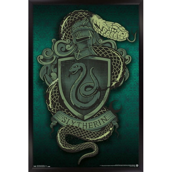 The Wizarding World: Harry Potter - Slytherin Snake Crest Wall Poster, 14.725" x 22.375", Framed