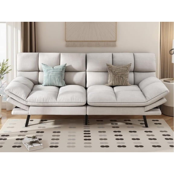 MUER Multifunctional Futon Sofa Bed, Convertible Sleeper Sofa, 70" Folding Futon Set for Living Room Home Office Aprtment, Modern Folding Couch with Adjustable Backrest & Armrests, Beige