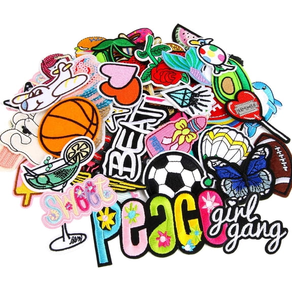 60 Pcs Embroidered Iron On Patches for Clothes, DIY Sew Applique Repair Patches for Backpacks, Pants, Jeans, Jackets, Hat