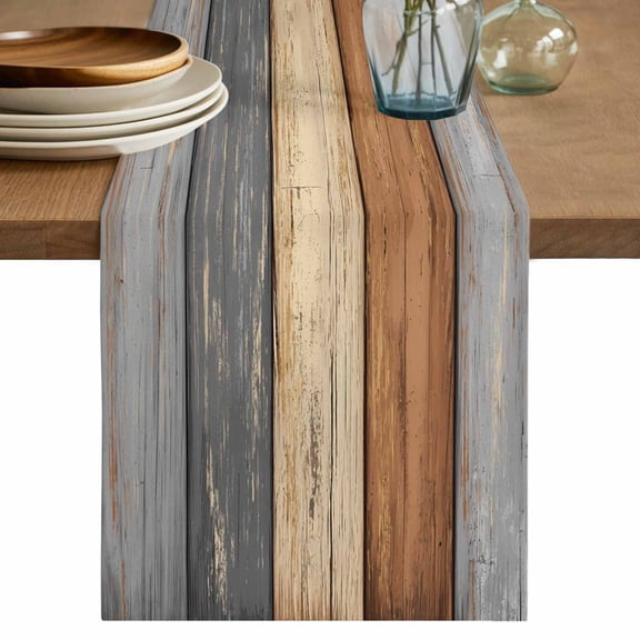 Farmhouse Haze Blue Brown Table Runner 72 Inches, Vintage Wooden Striped Bed Runner Dresser Scarves Tabletop for Indoor Outdoor Parties/Ceremony/Banquet, 13" x 72"