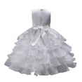 thumbnail image 6 of MGDXOX Girls Sleeveless Tulle Dress with Rhinestone Bodice Bow Waist and Tiered Skirt Formal Party Dress for Weddings White 9-10Years, 6 of 6