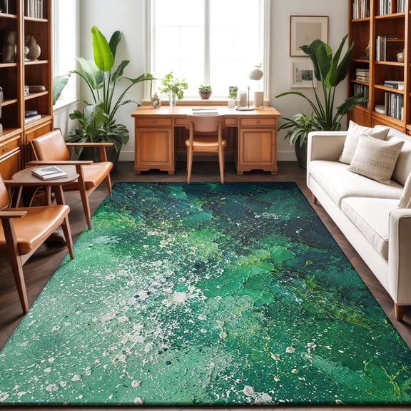 5'x7' Area Rugs, Green Abstract Indoor Outdoor Area Rug for Living Room Bedroom, Modern Minimalist Vintage Oil Painting Washable Bathroom Rugs Kitchen Floor Carpet Mats Home Decor Aesthetic