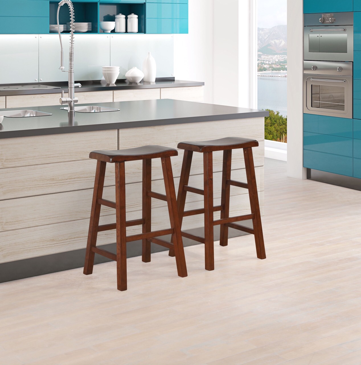 eHemco Set of 2 Heavy Duty Saddle Seat Bar Stools Counter Stools 29