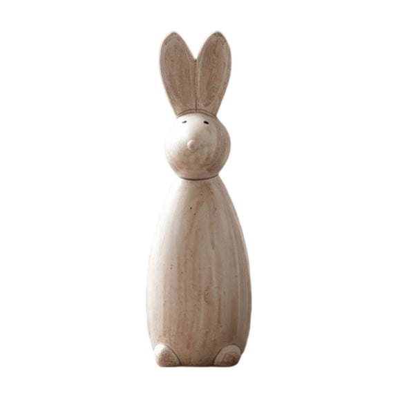 Vintage Wooden Easter Bunny Figurine – Rustic Rabbit Ornament with Bead Detail – Distressed White Wooden Decor for Spring & Gifting