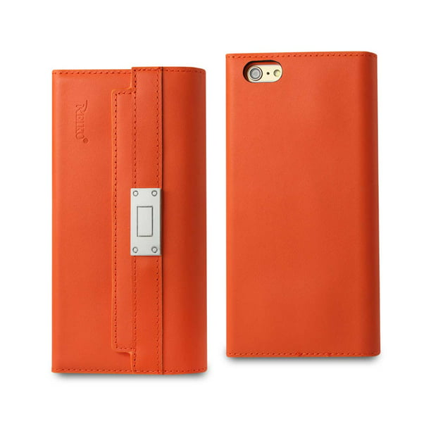 Attent doneren Broek Apple Iphone 6s Plus Genuine Leather Rfid Wallet Case And Metal Buckle Belt  In Tangerine - Walmart.com
