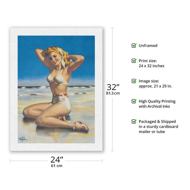 Yours For the Basking - Blonde Swimsuit Beauty on Beach - Vintage