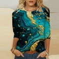 thumbnail image 2 of FAIWAD Femmes Bloc de Couleur 3/4 Chemises Col Rond Blouses Décontractées Élégantes Grande Taille Tunique de Sortie, 2 of 5