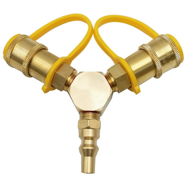 Labymos 1/4'' RV Propane Quick Connect Adapter Solid Brass Y Splitter