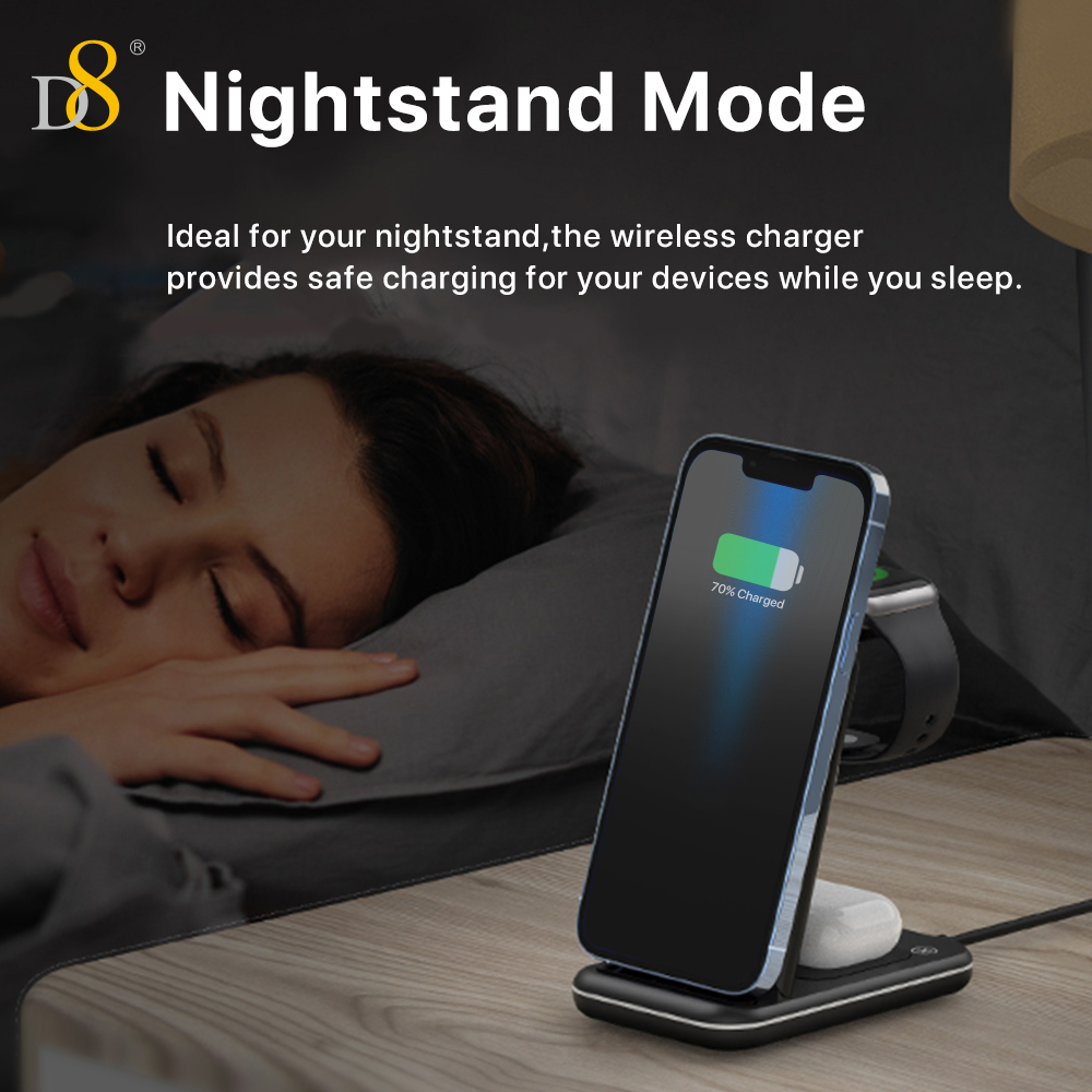 D8 Wireless Charging Station,3 In 1 Wireless Charging Stand Made Compatible With Apple Watch Ultra 9 8 7 6 SE 5 4 3,Fast Wireless Charger Made Compatible With IPhone 15/Plus/Pro Max/14/13/12/11/X