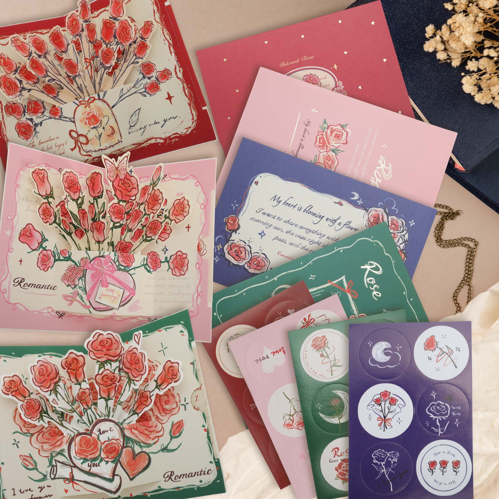 Unique Bargains Floral Pops Up Card 3D Greeting Cards with Envelope Red Bouquet