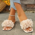 thumbnail image 7 of Floral Sandals for Women, Sandals Women Dressy Summer Flat, Flat Sandals for Women Dressy, Women's 3d Floral Flat Sandals Dressy Square Open Toe Sandals Single Band Casual Slip On Slides, Beige 5.5, 7 of 7