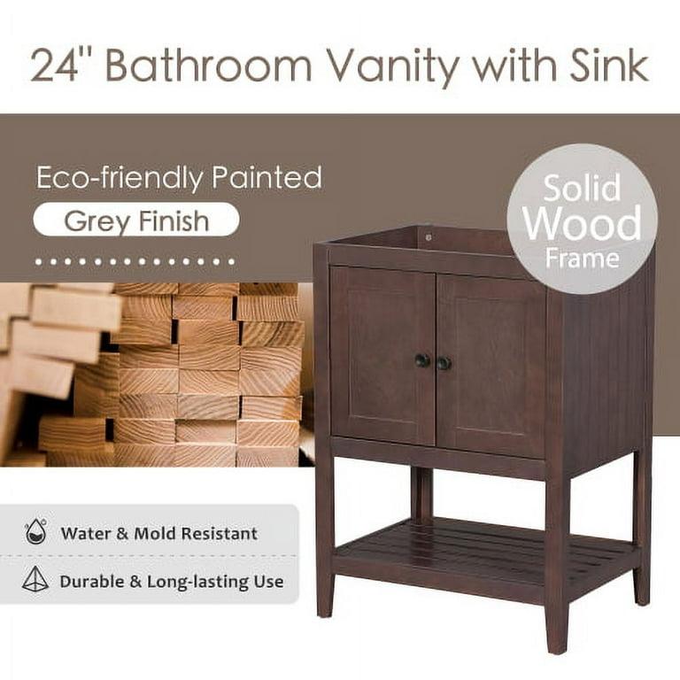 24 inch Bathroom Vanity Wooden Stand Pedestal Sink Storage Cabinet w/2  Doors