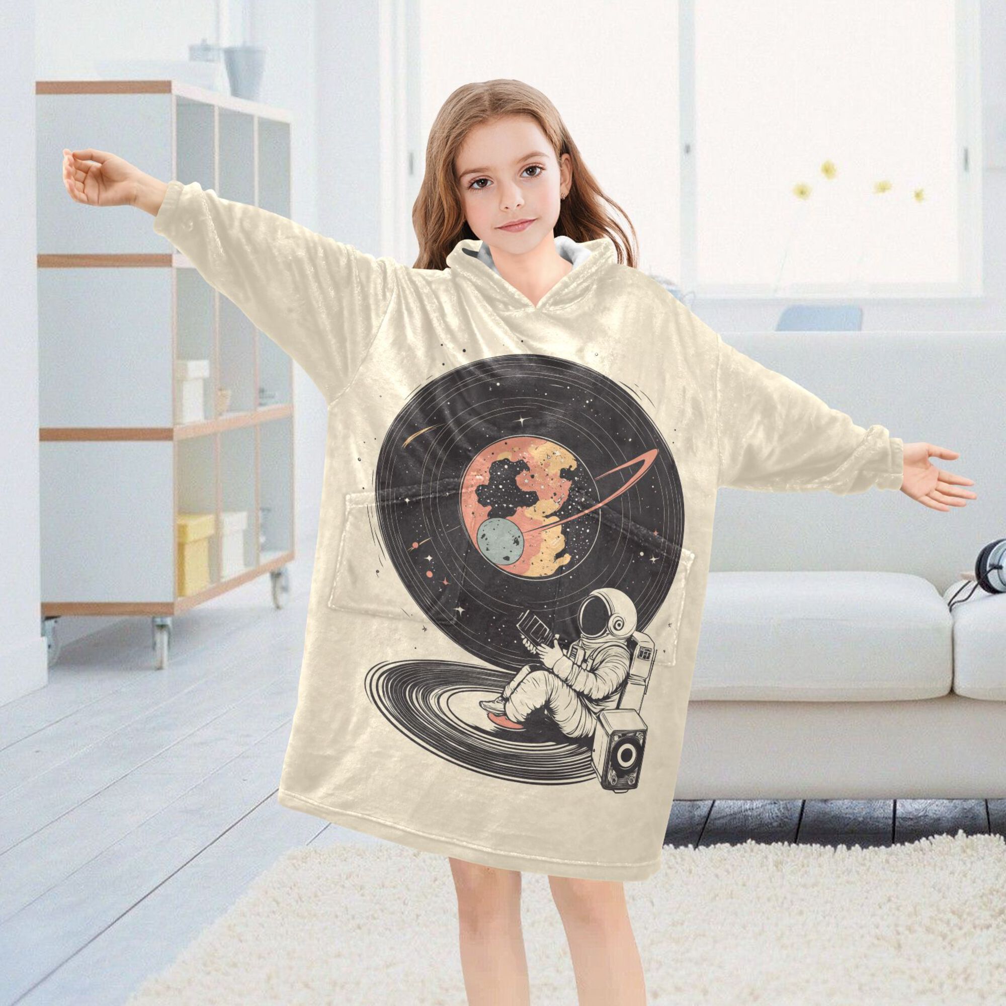 FORMRS Wearable Blanket Hoodie with Sleeves for Kids Cozy Flannel Sweatshirt, Space Record