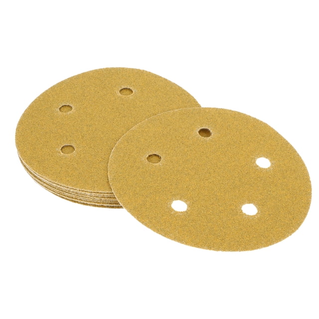 Discos de lijado universales de 10 Pcs, redondos de 5" con 5 agujeros, grano 60, papel de lija amarilla de óxido de aluminio