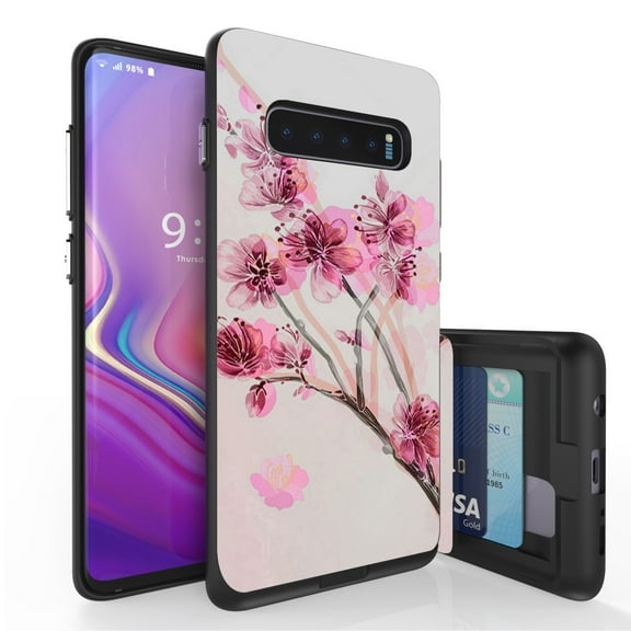 Galaxy S10  Case, Duo Shield Slim Wallet Case   Dual Layer Card Holder For Samsung Galaxy S10  [NOT S10 OR S10e] (Released 2019) Cherry Blossom 3