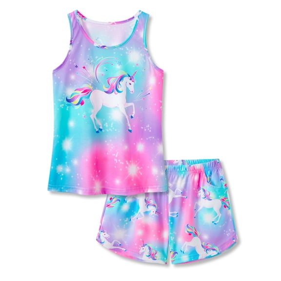 Topgal Tween Girls Pajamas Tie Dye Rainbow Unicorn Cotton Tank Top & Shorts PJS Size 18