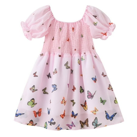 

Yuanyu Toddler Baby Girls Casual Dress Puff Sleeve Little Girls Midi Dress Princess Dresses Holiday Party 1-7 T