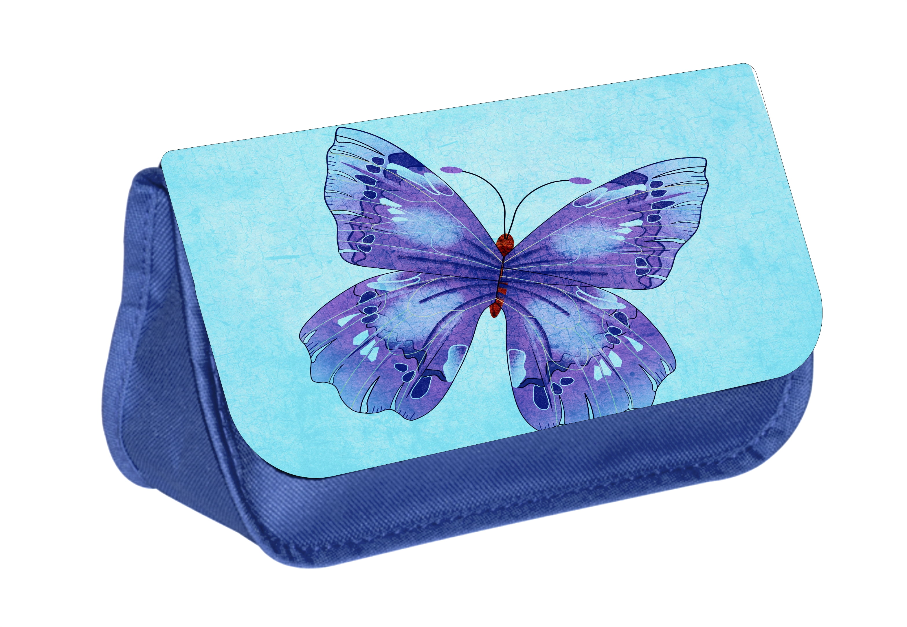 Butterfly - Blue Girls Blue Pencil Case - Pencil Bag - with 2 Zippered ...