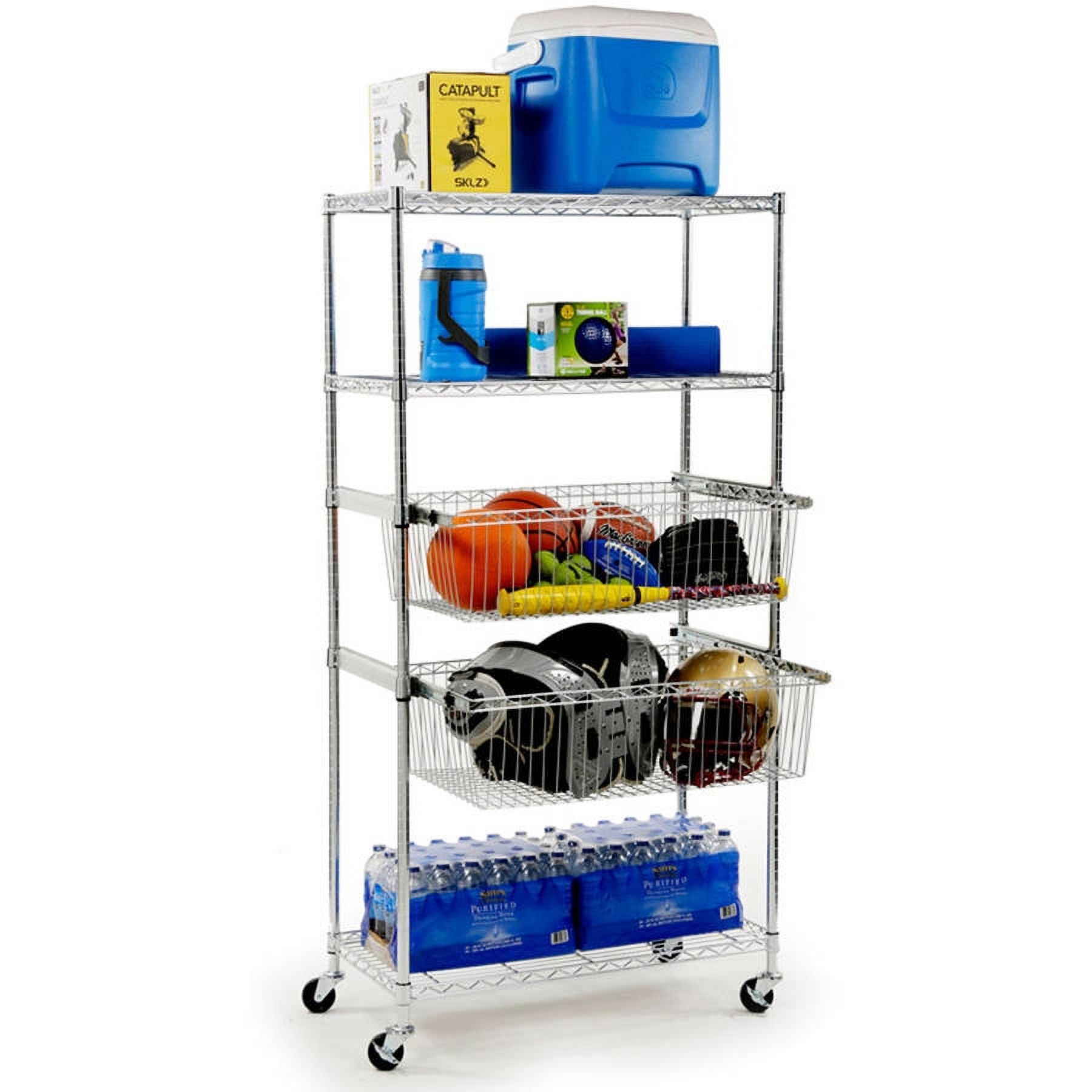 Seville Classics 5-Tier Steel Wire Shelving System with Pull-Out Bins, 18"L x 36"W x 71"H - image 2 of 4